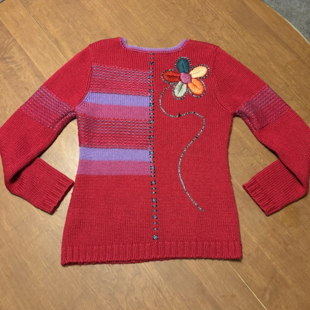 Wool blend vintage embroidered sweater, large - Picture 2 of 8